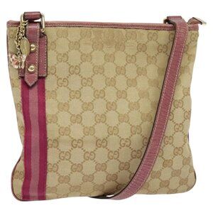 GUCCI GG Canvas Sherry Line Shoulder Bag Beige Gold 144388 Auth ti3136